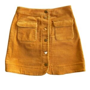 LOFT Mustard Yellow A Line Button-Front Corduroy Mini Skirt